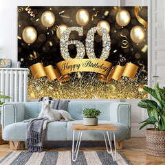 Lofaris Golden Glitter 60th Ballons Bokeh Birthday Backdrop
