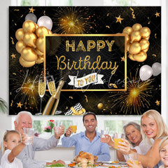 Lofaris Golden Glitter And Black Ballons Birthday Backdrop