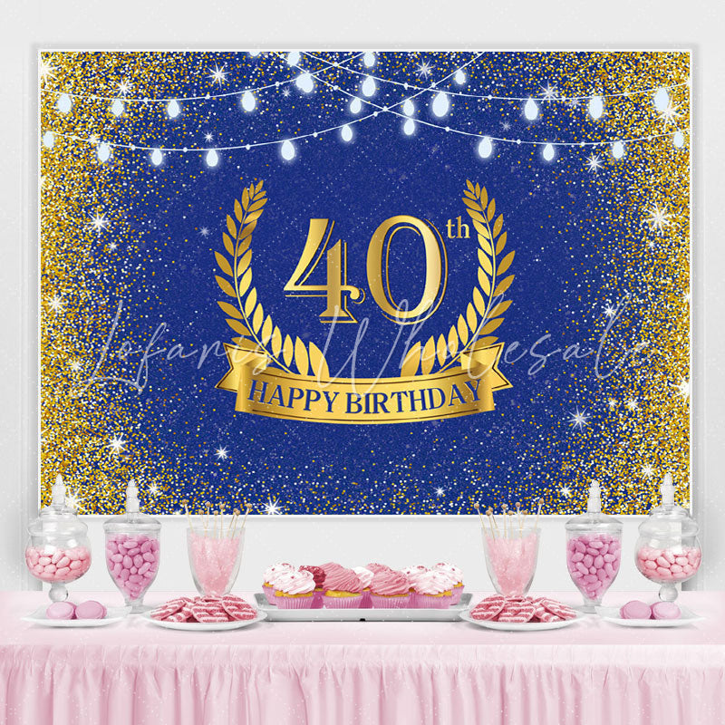 Lofaris Golden Glitter and Navy Blue 40Th Birthday Backdrop
