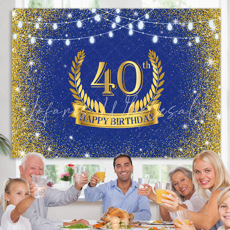 Lofaris Golden Glitter and Navy Blue 40Th Birthday Backdrop