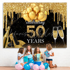 Lofaris Golden Glitter Balloon High Heel 50Th Birthday Backdrop
