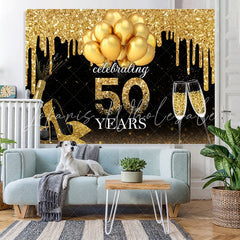 Lofaris Golden Glitter Balloon High Heel 50Th Birthday Backdrop