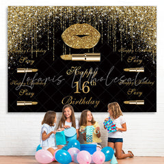 Lofaris Golden Glitter Bokeh and Black Happy 16Th Backdrop