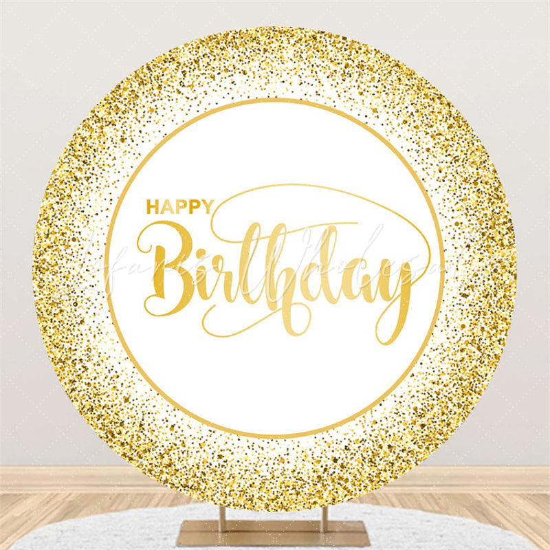 Lofaris Golden Glitter Bokeh Round Happy Birthday Backdrop