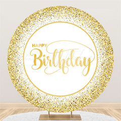 Lofaris Golden Glitter Bokeh Round Happy Birthday Backdrop