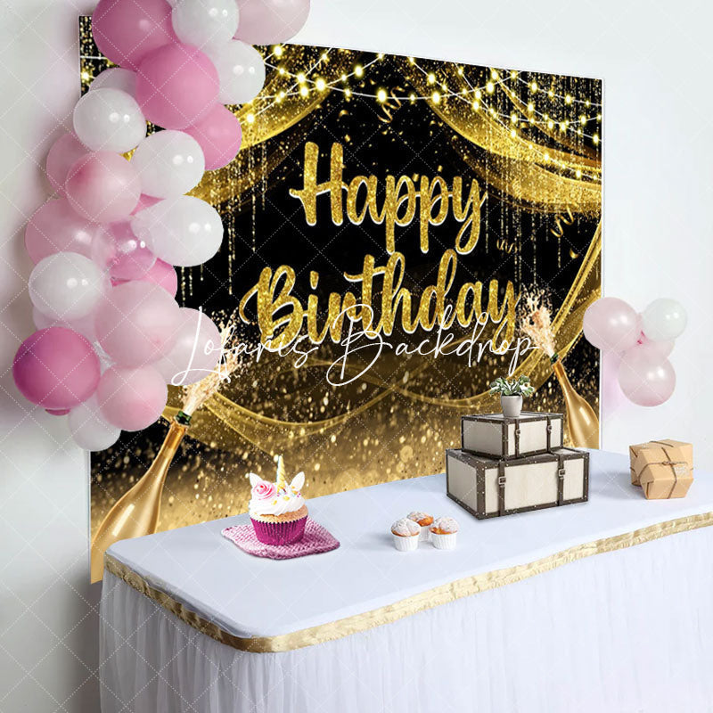 Lofaris Golden Glitter Champagne Lights Birthday Backdrop