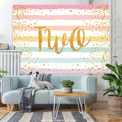 Lofaris Golden Glitter Colorful Stripes 2nd Happy Borthday Backdrop
