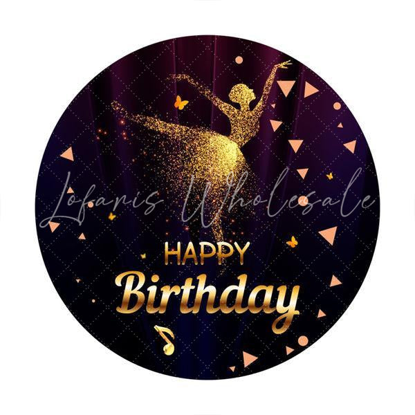 Lofaris Golden Glitter Dancer Round Birthday Backdrop For Girl