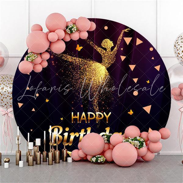 Lofaris Golden Glitter Dancer Round Birthday Backdrop For Girl