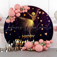 Lofaris Golden Glitter Dancer Round Birthday Backdrop For Girl