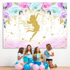 Lofaris Golden Glitter Floral Fairy Happy Birthday Backdrop