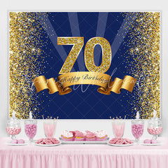 Lofaris Golden Glitter Navy Blue Happy 70Th Birthday Backdrop