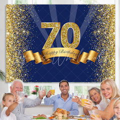 Lofaris Golden Glitter Navy Blue Happy 70Th Birthday Backdrop
