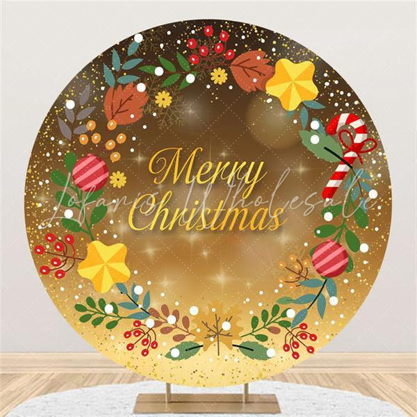 Lofaris Golden Glitter Round Merry Chrismas Party Backdrop