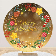 Lofaris Golden Glitter Round Merry Chrismas Party Backdrop