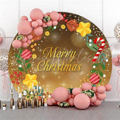 Lofaris Golden Glitter Round Merry Chrismas Party Backdrop