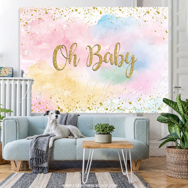 Lofaris Golden Glitter Sky Cloud Baby Shower Backdrop