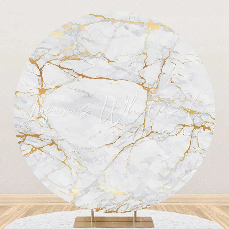 Lofaris Golden Grey Texture Marble Round Birthday Backdrop