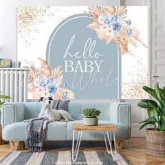 Lofaris Golden Hay Blue Floral Boho Baby Shower Backdrop