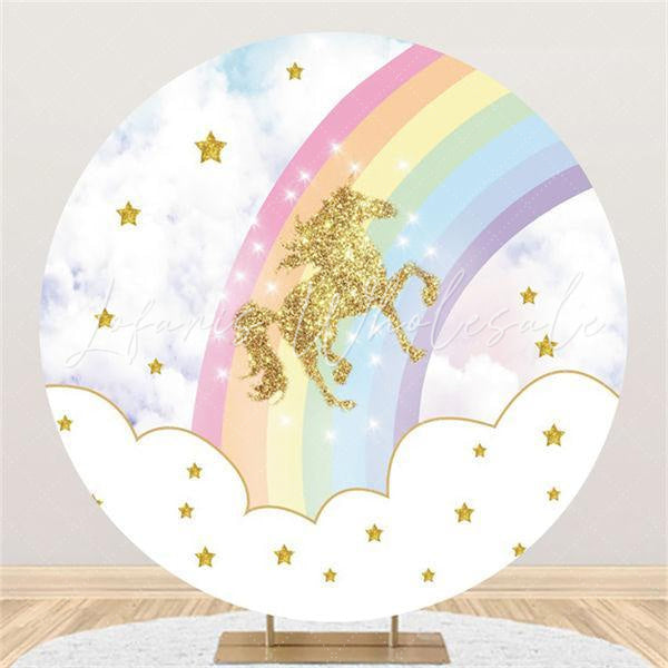 Lofaris Golden Horse And Rainbow Circle Baby Shower Backdrop