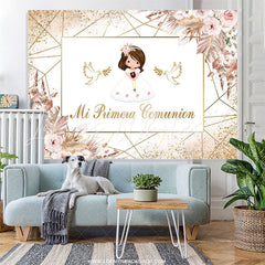 Lofaris Golden Line Dove Floral Baby Shower Backdrop For Girls