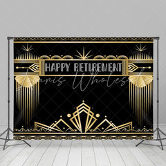 Lofaris Golden Lines Pattern Black Happy Retirement Backdrop