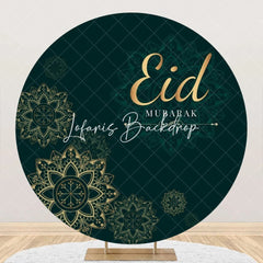 Lofaris Golden Mandala Art Green Round Eid Mubarak Backdrop