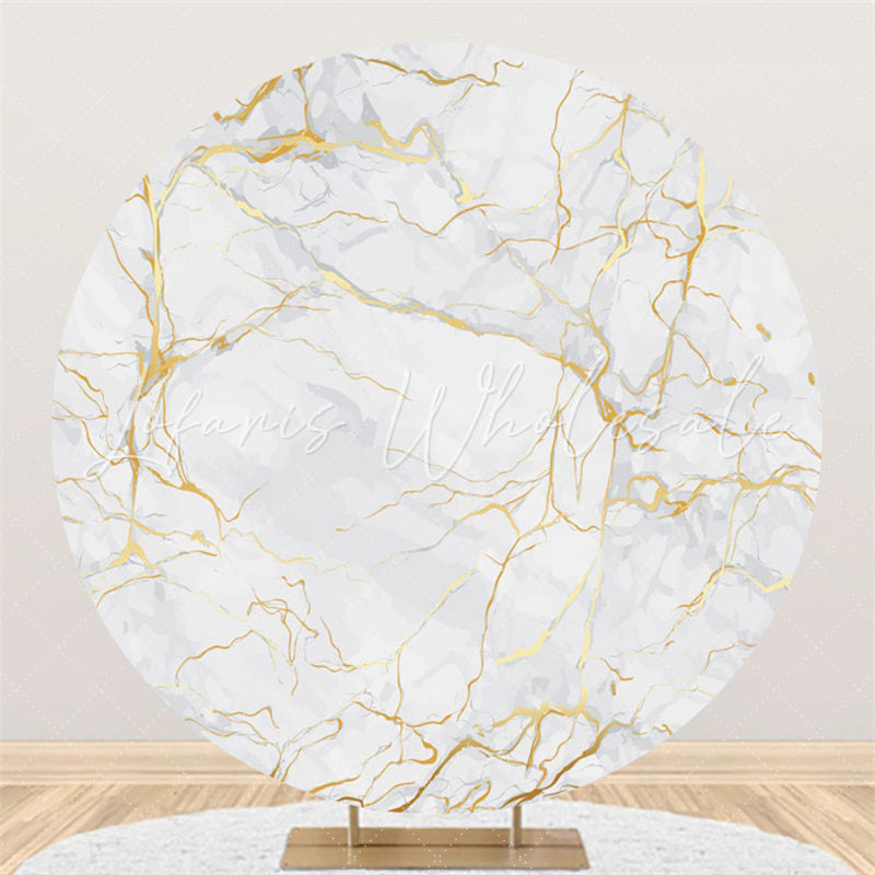 Lofaris Golden Marble Theme Happy Birthday Circle Backdrop