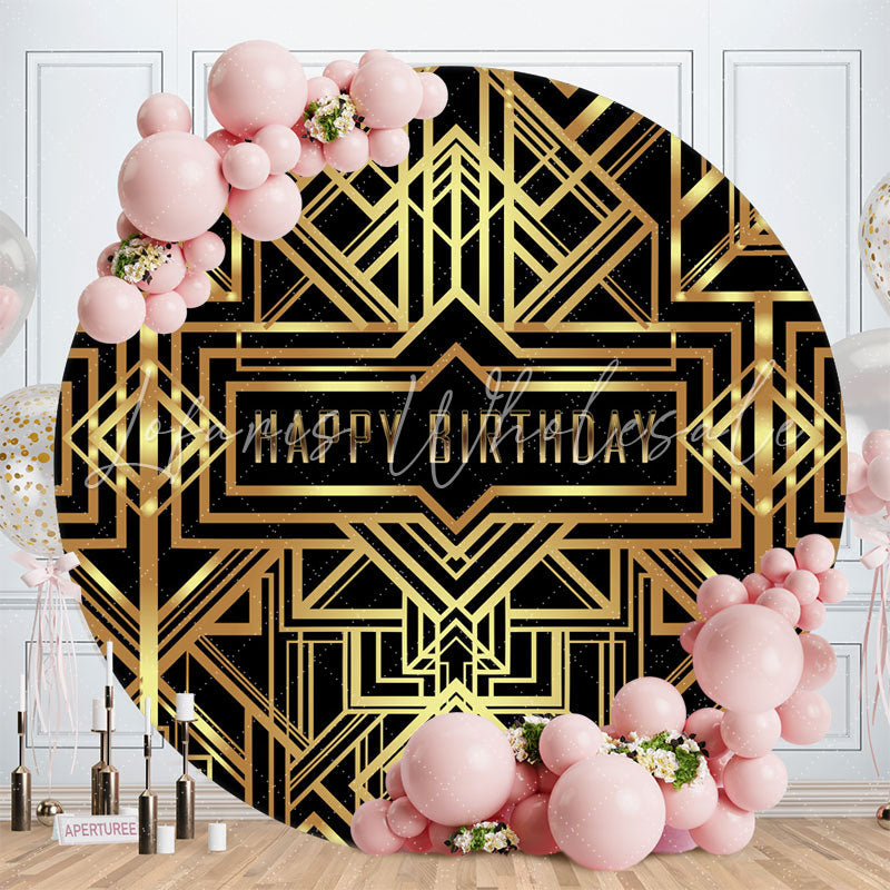 Lofaris Golden Metallic Lines Black Round Birthday Backdrop