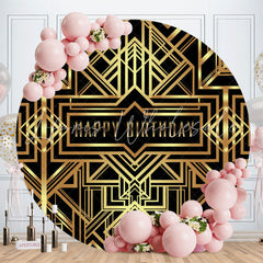 Lofaris Golden Metallic Lines Black Round Birthday Backdrop