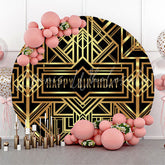 Lofaris Golden Metallic Lines Black Round Birthday Backdrop