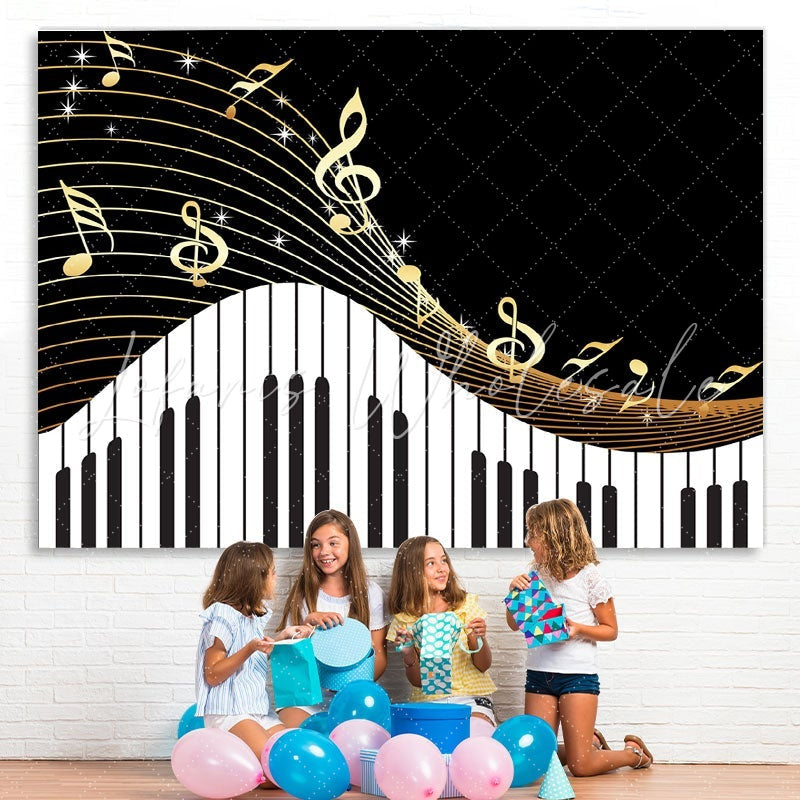 Lofaris Golden Musical Notes Piano Keyboard Theme Backdrop