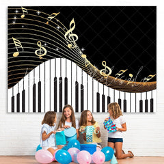 Lofaris Golden Musical Notes Piano Keyboard Theme Backdrop
