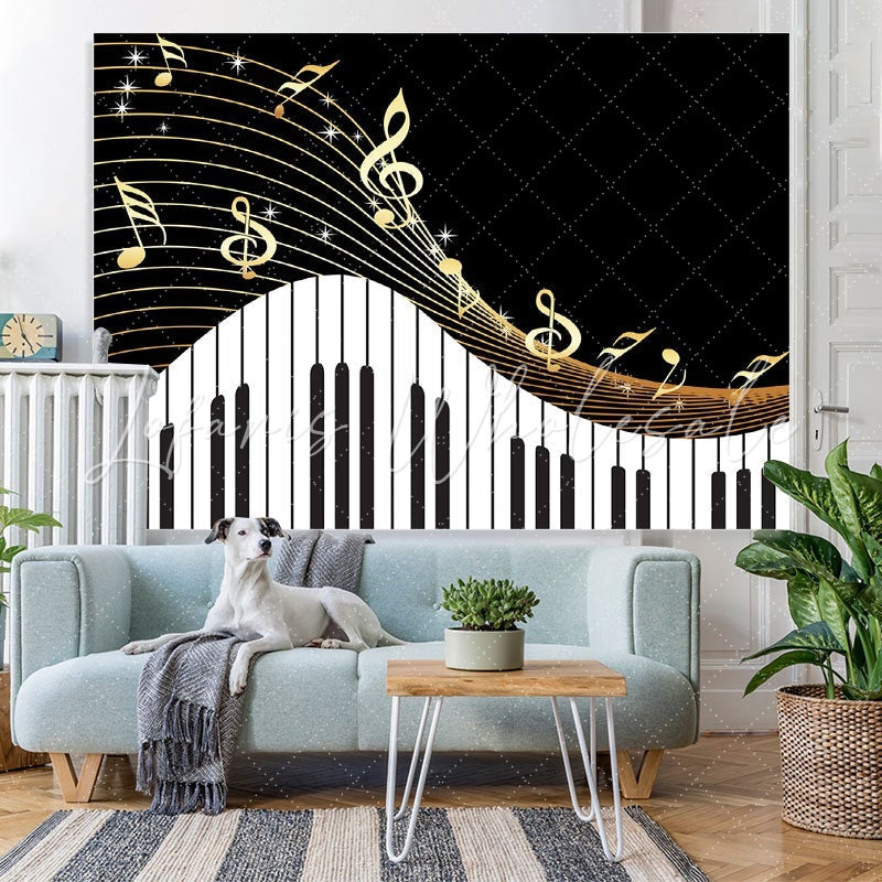 Lofaris Golden Musical Notes Piano Keyboard Theme Backdrop