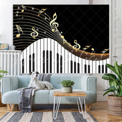 Lofaris Golden Musical Notes Piano Keyboard Theme Backdrop
