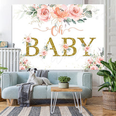 Lofaris Golden Oh Baby Pink Rose Backdrop for Shower Party