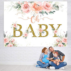 Lofaris Golden Oh Baby Pink Rose Backdrop for Shower Party