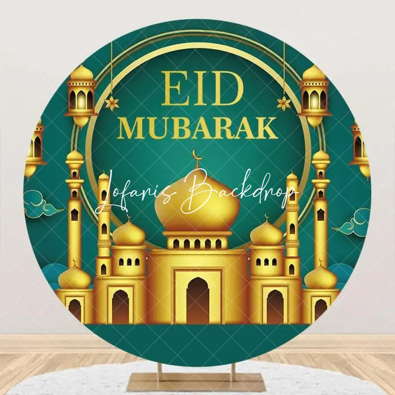 Lofaris Golden Palace Turquoise Round Eid Mubarak Backdrop