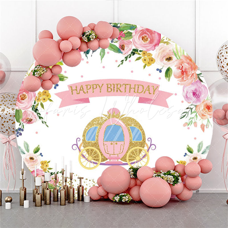 Lofaris Golden Pumpkin Car Flower Birthday Circle Backdrop