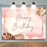 Lofaris Golden Rectangle Lines Leaves Pink Birthday Backdrop