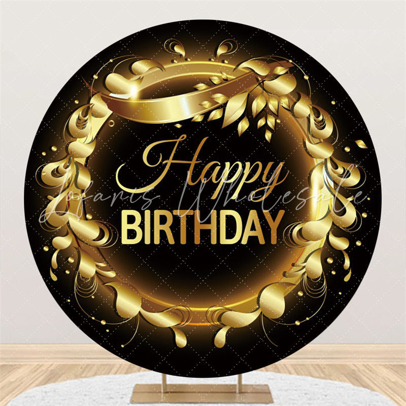 Lofaris Golden Ring Leaf Happy Birthday Round Backdrop For Party