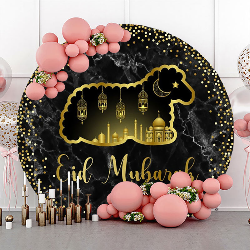 Lofaris Golden Sheep Palace Glitter Marble Round Eid Backdrop