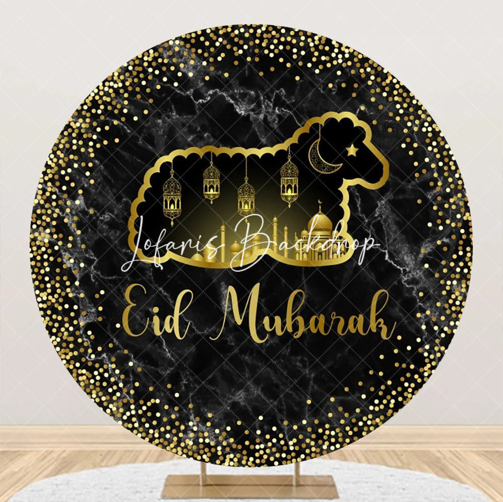 Lofaris Golden Sheep Palace Glitter Marble Round Eid Backdrop