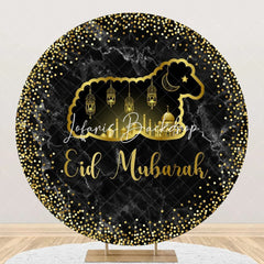 Lofaris Golden Sheep Palace Glitter Marble Round Eid Backdrop