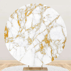 Lofaris Golden Texture Marble White Round Birthday Backdrop