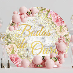 Golden Wedding Anniversary Flowers Round Backdrop for Party