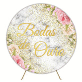 Golden Wedding Anniversary Flowers Round Backdrop for Party