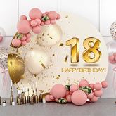 Lofaris Golden White Balloon 18th Birthday Round Backdrop