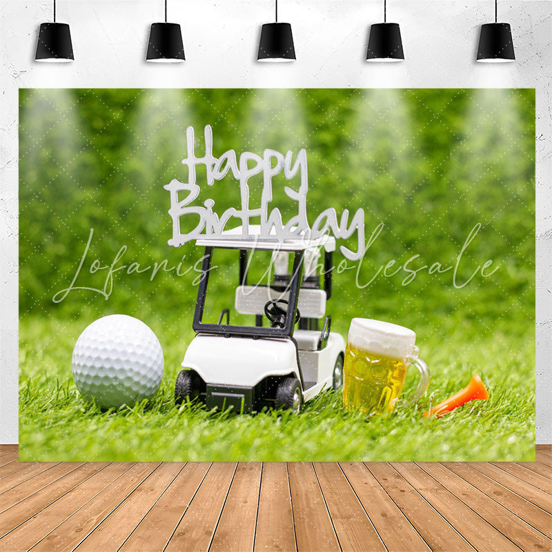 Lofaris Golf Toy Car Bears Grassland Bokeh Birthday Backdrop