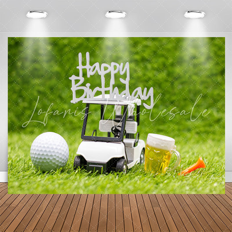 Lofaris Golf Toy Car Bears Grassland Bokeh Birthday Backdrop